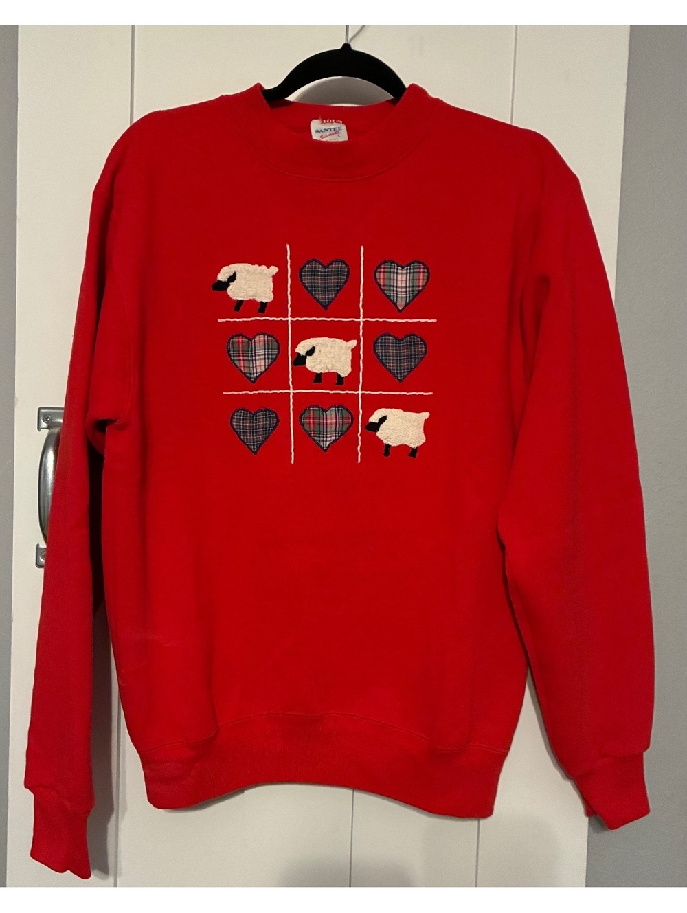 Vintage Santee Sweats Red Tic-Tac-Toe Sheep Sweatshirt Sz Large